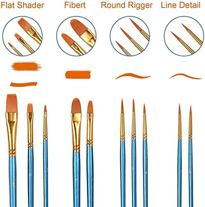 AROIC 10 Pcs Paint Brushes, Acrylic Oil Watercolor Painting Brush Set | Nylon Hair Brushes Artist Professional Drawing Kits for Adult, Kids Face Canvas Rock Painting Arts Crafts Supplies(1 Pack) - size: 10pcs-blue