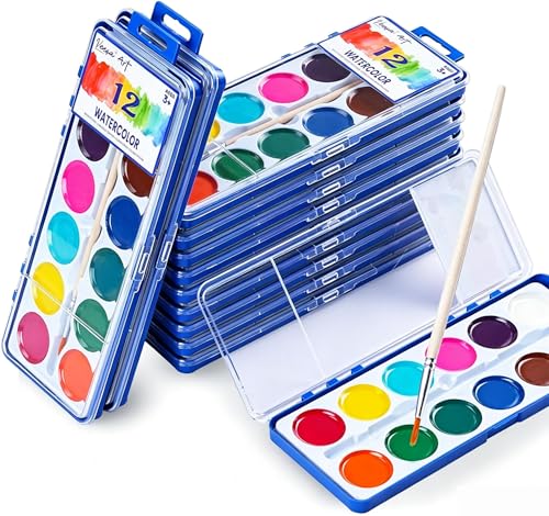 VEESA 12-Colors Watercolor Paint Set for Kids, 12 Pack，Washable | Non-Toxic, Wood Brushes Included, for Classroom, Party Favors, Birthday Gifts - color: 12 Colors (Pack of 12), size: 12 Pack