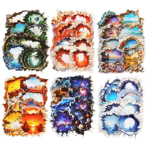 60Pcs Broken Wall Illusion Scrapbook Stickers, PET Fantasy Ephemera for Journaling, Craft Supplies and Junk Journal - color: Broken Wall