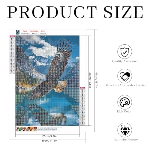 RbaArt Diamond Painting Kit Eagle Full Round Drill Diamond 5D DIY Diamond Art Perfect for Adults and Beginners Alike, This is an Ideal Choice for Home wall Decor. 12x16 inches - color: Eagle