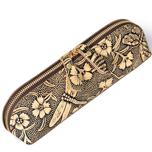 Gexmil Genuine Leather Pen Case, Hand-made Stationery Bag for Work Office - color: Butterfly Grey, size: 8.27"(L) * 2.36"(W) * 1.97"(H)
