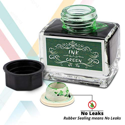 Calligraphy Ink Set | 6 Colors (Black, Blue, Red, Green, Purple, Orange) | 15 ml Bottles | Fountain Pen & Dip Pen Ink