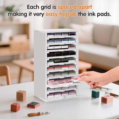 Ink Pad Trays Organizer Rack 10 Slots Ink Pad Storage | Mini Size Stamp Ink Pad Storage Organizer Pad Storage Rack with 10 Tray, 1 Tray Holds 12 Inkpad, All of 10 Trays Holds 120 - size: Ink Pad Trays and Rack