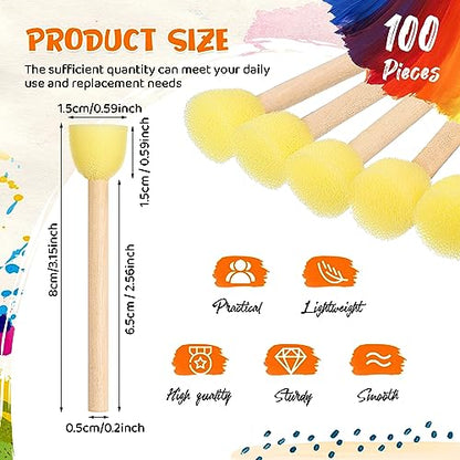 Sabary 100 Pcs Round Sponges Foam Brush Set Paint Sponge Brushes with Wooden Handle Sponge Painting Stippler Set DIY Painting Tools Stippling Kits for Arts and Crafts Acrylic(0.6 Inch) - size: 0.6 Inch