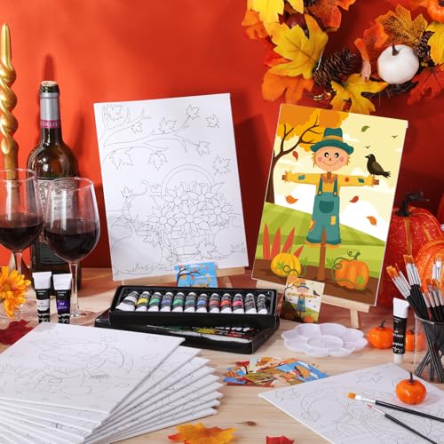 Sherr 12 Pcs Pre Drawn Canvas for Adults,Happy Autumn,8 x 10 Inch | Pre Printed Canvas, Sip and Paint Party Canvas Painting Kit, for Holiday Painting Crafts Favor - size: 8 x 10 Inch, style: Happy Autumn