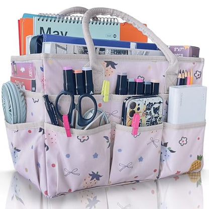 Cupohus Craft Organizer Tote Bag, Pink Fruit Sewing Bag for Art - color: Fruit Print