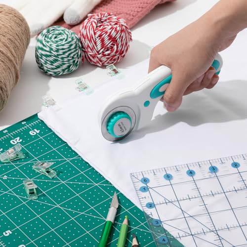 Lasnten Rotary Cutter Set 18 x 24 Inch Folding Extra Large Self Healing Cutting Mat, 45mm Fabric Cutter, 5pcs Rotary Blades, Acrylic Ruler, Knife Set for Sewing, Crafting, Patchworking, Art, Clay