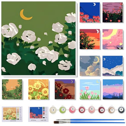 Nezyo 12 Sets Paint by Numbers with Frame for Adults, Acrylic Canvas 8x8 | DIY Kits Ideal to Beginners, Perfect as Party and Birthday Gifts, Includes Numbered Canvases with Acrylic Paints and Brushes - style: Spring