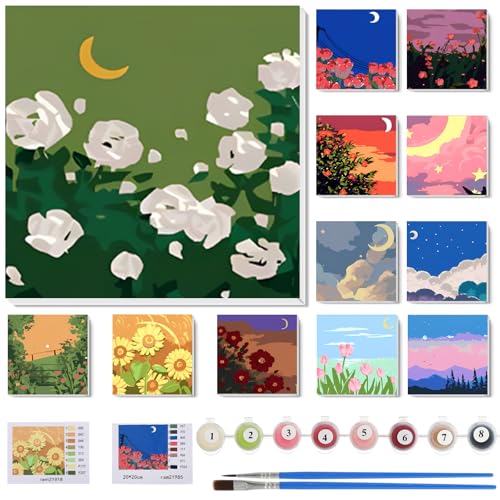 Nezyo 12 Sets Paint by Numbers with Frame for Adults, Acrylic Canvas 8x8 - style: Spring