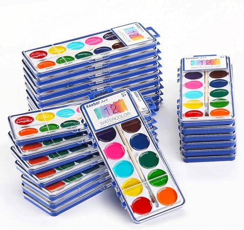 Watercolor Paint Set for Kids, 12 Colors, 24 Pack Washable Water Colors for Party Favors, Gifts, Classroom Supplies (Wood Brushes Included) | Washable Water Colors for Party Favors, Gifts, Classroom Supplies (Wood Brushes Included) - color: 12 Colors（Pack