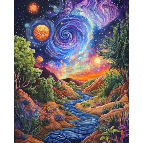 Landscape Paint by Numbers Kit for Adults Beginner Starry Night Oil Painting Kit Adult Paint by Number Kits on Canvas DIY Painting for Beginners Art by Numbers for Gifts Home Wall Decor 16x20 Inch - color: YF027