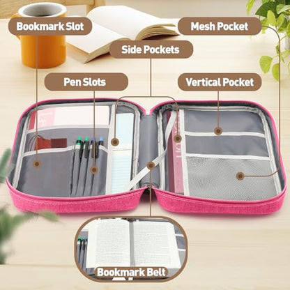 Bible Cover Bag With For Women Men Scripture Study Carrying Book Cover - color: Rose red