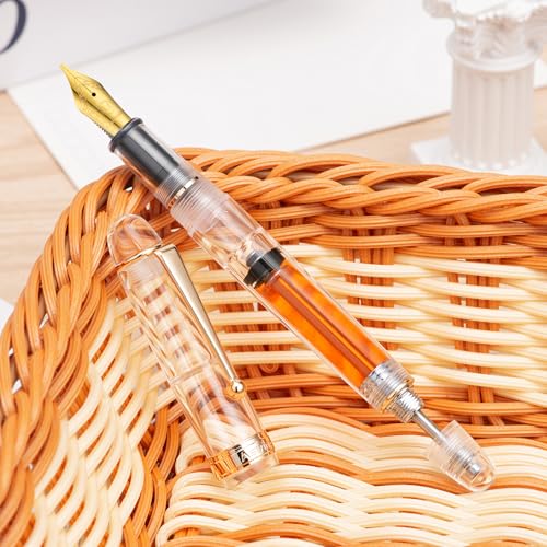 Asvine V126 Vacuum Filling Fountain Pen, Clear Demonstrator Acrylic Stub Nib 1.1mm Calligraphy Art Drawing with Case Set - color: Transparent clear, style: Stub Nib