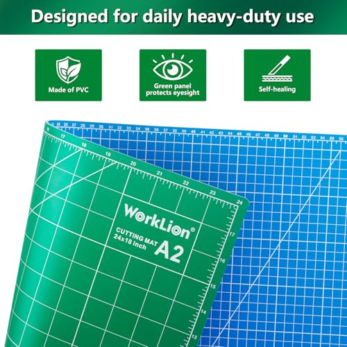 WORKLION 18'' x 24'' Large Self Healing PVC Cutting Mat, Double Sided, Gridded Rotary Cutting Board for Craft, Fabric, Quilting, Sewing, Scrapbooking - Art Project… - color: Green/Blue, size: 24"L x 18"W