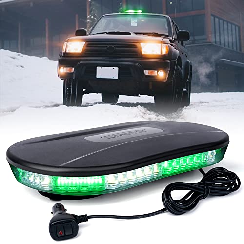 Xprite COB LED Rooftop Strobe Light Bar, Super Bright 19 Adjustable Lighting Modes with Magnetic Base for Construction Vehicles Tow Trucks Snowplow, White Green - color: White Green