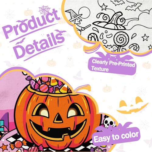 Niteform Pre Drawn Canvas to Paint, Pre Printed Canvas Boards, Pre Stretched Outline Painting Kits for Beginners, Adults, Party Favors & Spring Craft Activities (8 * 10-Halloween) - style: 8*10-Halloween