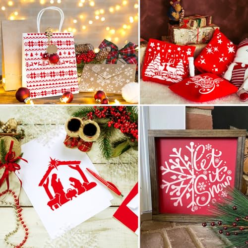 16 Pcs Christmas Stencils Reusable Winter Holiday Template Christmas Stencil for Painting on Wood DIY Crafts Canvas Window Fabric Doormat (16 Christmas 6in) - style: 16 Christmas