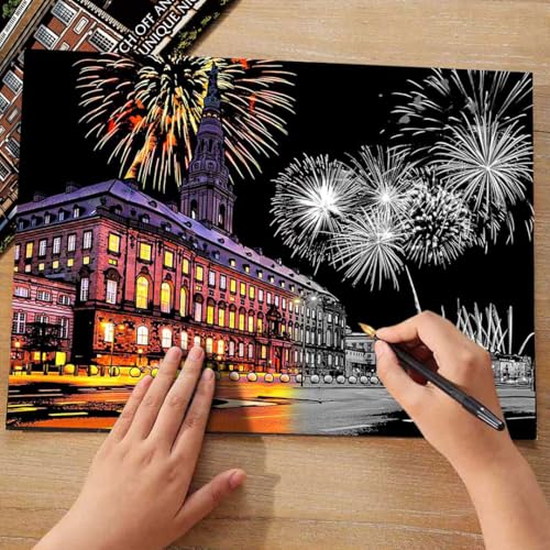 Iskueal Scratch Art for Adults(8 Sheets A4),Family Creative DIY Painting Papers for Travel Lovers,Craft Lovers|Creative Scratch Art Adult (Philadelphia/Italy) - color: (Philadelphia/Italy)