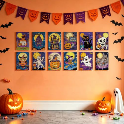 Niteform Pre Drawn Canvas to Paint, Pre Printed Canvas Boards, Pre Stretched Outline Painting Kits for Beginners, Adults, Party Favors & Spring Craft Activities (5 * 7-Halloween) - style: 5*7-Halloween