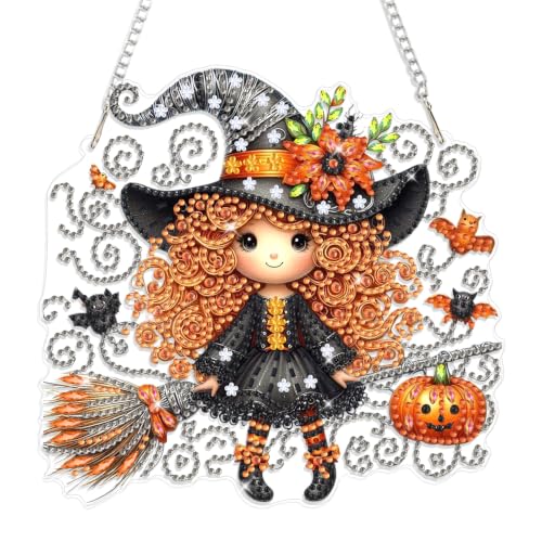 Genius maker Halloween Diamond Art Hanging Ornaments Kits for Adults, Fall Diamond Painting Pendant Kits, DIY Acrylic 5D Special Shaped Crystal Gem Art Painting Ornament for Home Decor 8x8 Inch - color: AS107