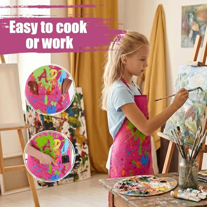 3 Pcs Painting Artist Apron with 2 Pockets, Colorful Artist Smock, Adjustable Painting Aprons for Adults - color: Rose Pink