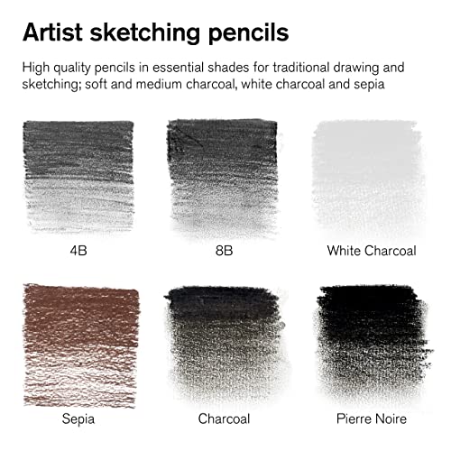 Winsor & Newton Studio Collection, Sketching Pencils, Set of 6 | Soft, Thick Core pencils, Varied Hardness, Soft Smooth Texture, Easy Blending, Stylish Metal Tin Included, High Quality Lead - style: 6 Sketching Pencils
