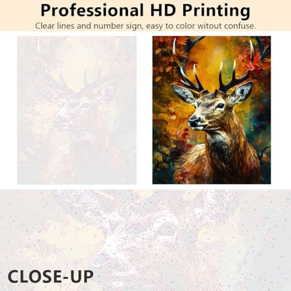 TUMOVO Paint by Numbers Kit for Adults Beginner - Majestic Deer with Antlers in Autumn Forest, Fall Foliage Landscape Painting by Numbers for Relaxation - 16x20 Inch(Framed) - color: Deer(Framed)