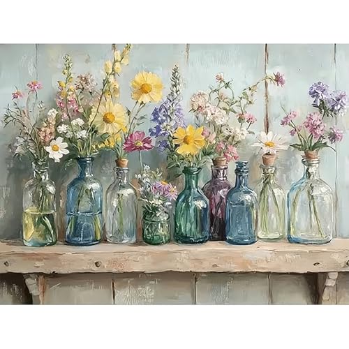 Rustic Country Flowers Diamond Art Kits for Adults,Diamond Painting Decor | Diamond Art Kit for Beginners, 5D DIY Full Drill Diamond Painting Gem Art, Home Wall Art Gifts(12x16 inch) - color: DP03655