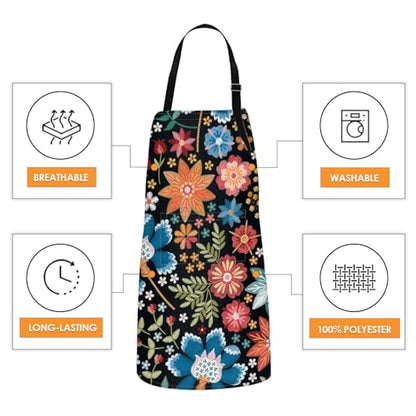 Britimes Apron with Pockets, 32x28 inch, for Women Men, Flower Colorful - color: Flower Botanical