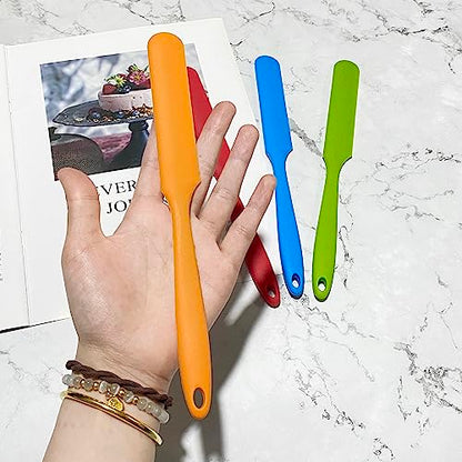 4Pcs Jar Spatula Long Handle Silicone,Kitchen Scraper for Mixing,Scraping, Cake Icing & Butter