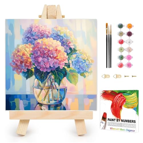 AUKELHJ Framed Paint by Numbers Kit for Adults, Hydrangea, 10x10 inch - color: 12-Hydrangea