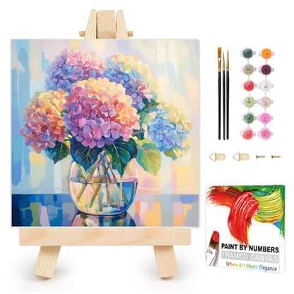 AUKELHJ Framed Paint by Numbers Kit for Adults, Hydrangea, 10x10 inch - color: 12-Hydrangea