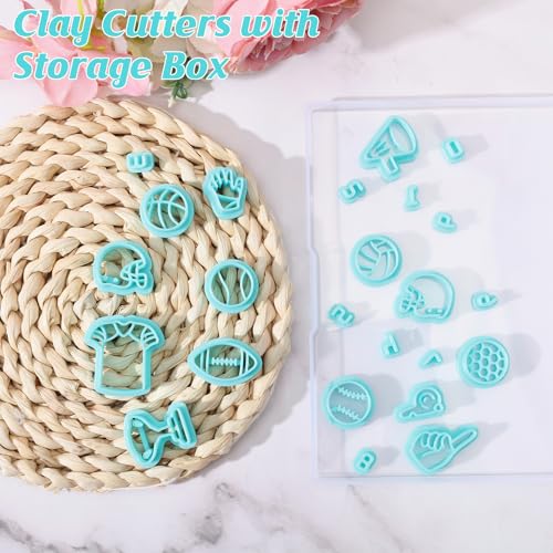 ORIGACH 24 Pcs Football Clay Cutters Set | 14 Rugby Elements Polymer Clay Cutter Shapes with 10 Number Polymer Clay Stamps for Earring Jewelry Making - style: Football