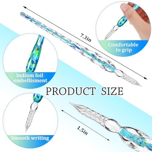 Zonon 14 Pcs Glass Dip Pen Ink Set for Art Supplies, Blue Color Style - color: Blue Color System