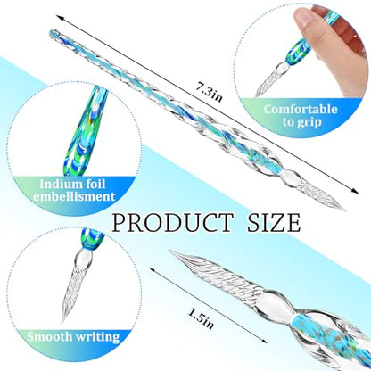 Zonon 14 Pcs Glass Dip Pen Ink Set for Art Supplies, Blue Color Style - color: Blue Color System