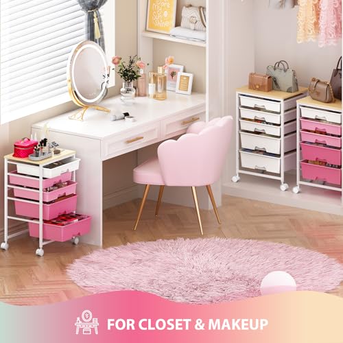Goovilla Rolling Cart with 5 Drawers for Craft, Art, Dorm, Office, Pink - size: Pink