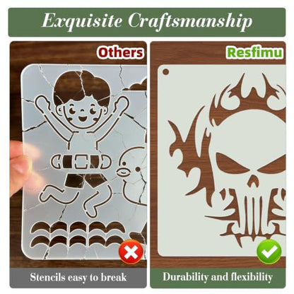Skull Pirate Flame Stencils for Crafts Reusable 12Pcs Art Painting Stencil - color: Skull 4