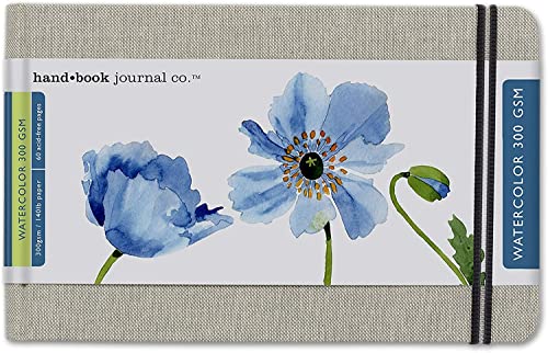 Handbook Journal Co. Artist Watercolor Sketchbook Journal, Large Landscape 5.25 x 8.25 Inches, 140lb / 300 GSM, Hardcover w/Pocket - size: Large Landscape, style: 140 lb / 300 gsm