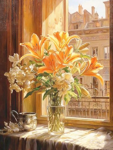 ZRIZQ Flowers Paint by Numbers Kit for Adults Beginner,City Scape,16x20 | Full set with wooden brushes,rolled canvas,rich paints.Calming activity.Beginner friendly.Just open and paint. - color: 16"X20"Rolled Canvas-Floral