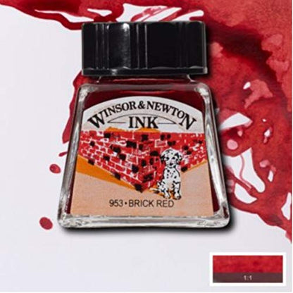 Winsor & Newton Drawing Ink, 14ml Bottle, Brick Red | Fast-drying, transparent & water-resistant; Outstanding Color Brilliance; Perfect for brush, dip pen, airbrush applications. - color: Brick Red, style: 14ml Bottle