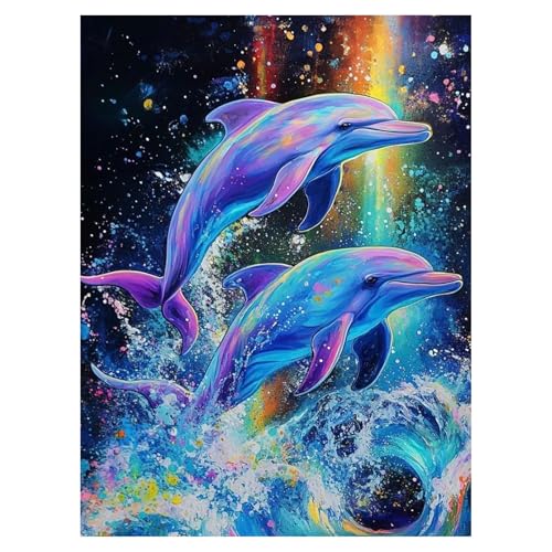 Dolphin Diamond Art Kits for Adults Beginners 12x16 IN, DIY Craft Gift | Dolphins Diamond Painting Kits for Adults, Stress Relief, Home Wall Decor, 5D Full Round Drill Gem Art - color: DP-US06