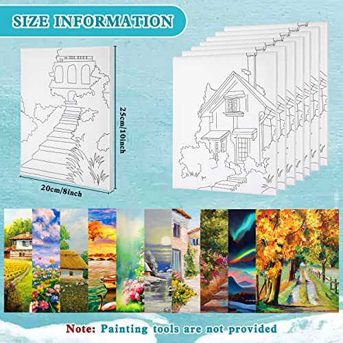 Sherr 10 Pcs Pre Drawn Canvas for Painting,Scenery,8 X 10 Inch | Preprinted Stretched Cotton Canvas for Adults, Pre Drawn Painting Outlines for Couple Date Night, Sip and Paint Party Favor - style: Scenery