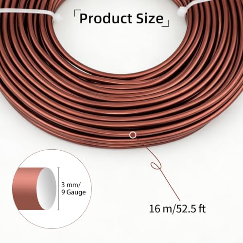 9 Gauge Aluminum Craft Wire, 52.5FT Bendable Armature Wire for Sculpting, Jewelry Making, DIY Crafting, Doll Making, Modelling, Bonsai Training(Copper Brown) - color: Copper Brown