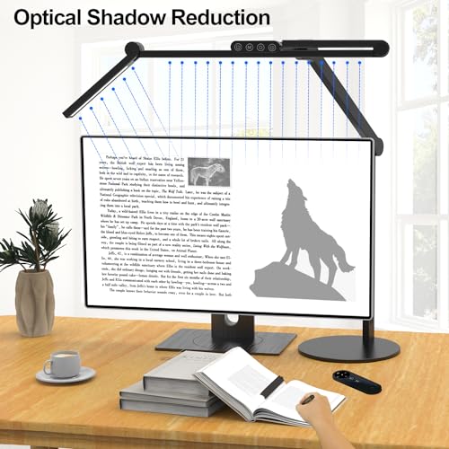 Architect Desk Lamp with Remote Control, Adjustable Led Desk Light for Home Office with Base, 24W Bright Auto Dimming Table Light Rotatable Office Lamp with Swing Arm for Computer Cafting - color: Dark Black