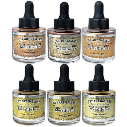 Metallic Acrylic Paint Ink-Water Resistant Drawing Inks Set-24K Gold Alcohol Ink-Mica Paint for Resin, Rock,Markers Refill,Wood,Crafts (Fallen Leaves Starlight Set)