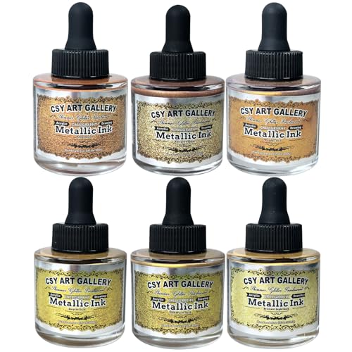 Metallic Acrylic Paint Ink-Water Resistant Drawing Inks Set-24K Gold Alcohol Ink-Mica Paint for Resin, Rock,Markers Refill,Wood,Crafts (Fallen Leaves Starlight Set)
