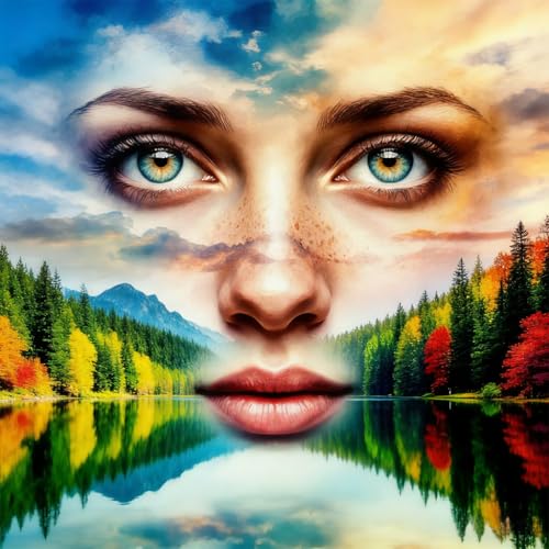 ALEXMACLISTSurreal Nature Face 5D Diamond Painting Kit for Adults – 13.7x13.7 Inch Full Drill DIY Landscape Diamond Art for Home Decor (Without Frame) - color: Surreal Nature Woman 01