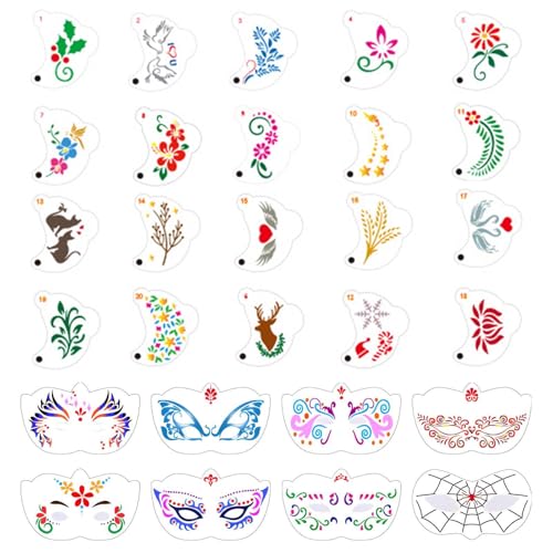28 pcs Face Paint Stencils Kits Face Painting Stencils Reusable | Reusable Face Tattoo Painting Templates for Kids - color: Mix03