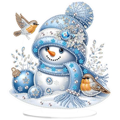 Christmas Diamond Art Kits for Adults,Snowman with Robins Diamond Painting | Double Sided Christmas Pearl Art Kits for Adults,DIY Special Shaped Crystal Winter Desktop Decoration (7.8×7.8 In) - color: DP04712