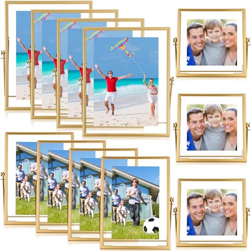 Hoteam 12 Pack 6x6, 6x8, 7x9 Inch Gold Floating Frame for Photo 4x4, 4x6, 5x7 Inch Floating Picture Frame Collection Vintage Metal Minimal Ornate Easel for Pictures Photos Desk Tabletop Display - color: Gold, size: 4x4, 4x6, 5x7 inches